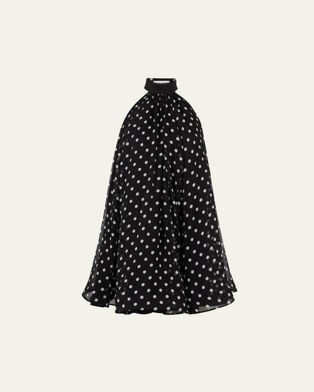 Chiffon Polka Dot Halterneck Mini Dress
